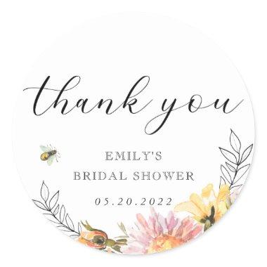 Rustic Wildflower and Bee  Thank You Classic Round Sticker