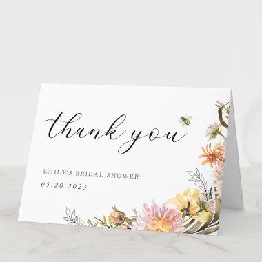 Rustic Wildflower and Bee Folded Bridal Shower Thank You Invitations