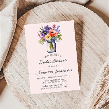Rustic Wildflower Mason Jar Bridal Shower Invitations