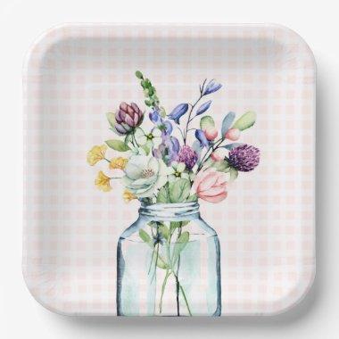 Rustic Wildflower Mason Jar Picnic Bridal Shower Paper Plates