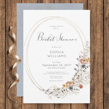 Rustic Wildflower Oval Frame Bridal Shower Invitations
