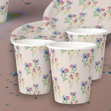 Rustic Wildflower Poppy Daisy Coneflower Pattern Paper Cups