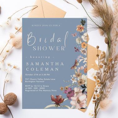 Rustic Wildflower Theme Periwinkle Bridal Shower Invitations