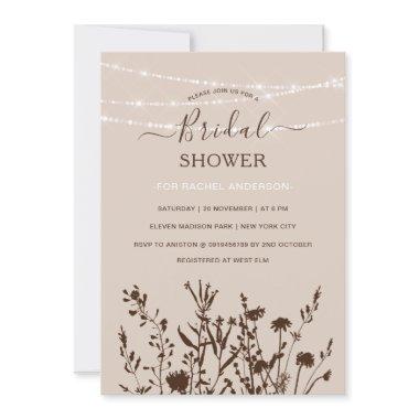 Rustic Wildflowers String Lights Bridal Shower Invitations