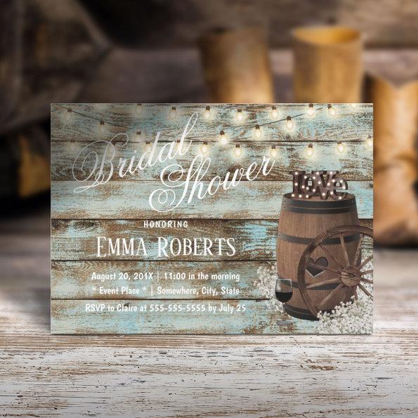 Rustic Wine Barrel Country Floral Bridal Shower Invitations