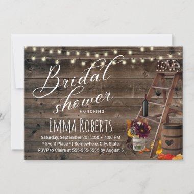 Rustic Wine Barrel & Ladder Autumn Bridal Shower Invitations