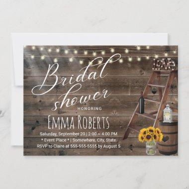 Rustic Wine Barrel Ladder Sunflower Bridal Shower Invitations