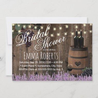 Rustic Wine Barrel Lavender Floral Bridal Shower Invitations