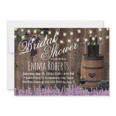 Rustic Wine Barrel Lavender Floral Bridal Shower Invitations