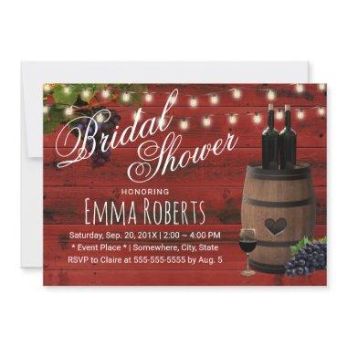 Rustic Wine Barrel Red Barn Wood Bridal Shower Invitations