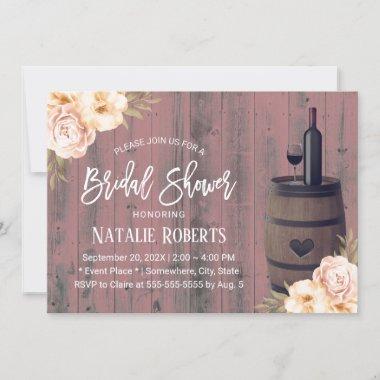 Rustic Wine Barrel Vintage Floral Bridal Shower Invitations