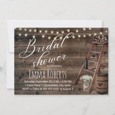 Rustic Wine Barrel & Wooden Ladder Bridal Shower Invitations