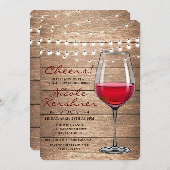 Rustic Wine String Lights Bridal Shower Invitations