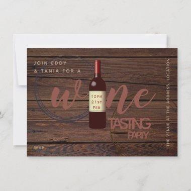 Rustic Wine Tasting Party Invitations Glass Stains