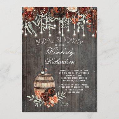 Rustic Winery Floral Lights Burgundy Bridal Shower Invitations