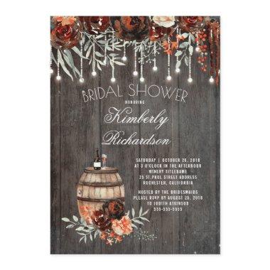 Rustic Winery Floral Lights Burgundy Bridal Shower Invitations