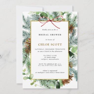 Rustic Winter Botanical Pine Bridal Shower Invitations
