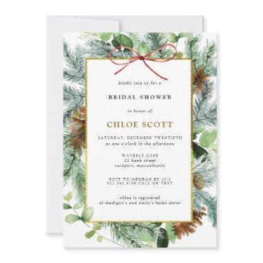 Rustic Winter Botanical Pine Bridal Shower Invitations