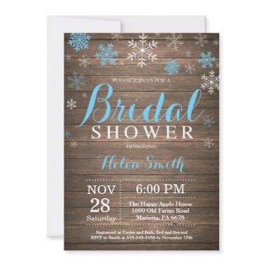 Rustic Winter Bridal Shower Blue Snowflake Invitations