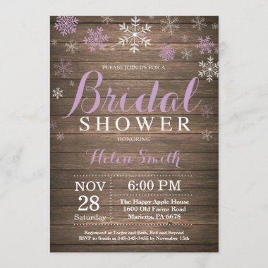 Rustic Winter Bridal Shower Purple Snowflake Invitations