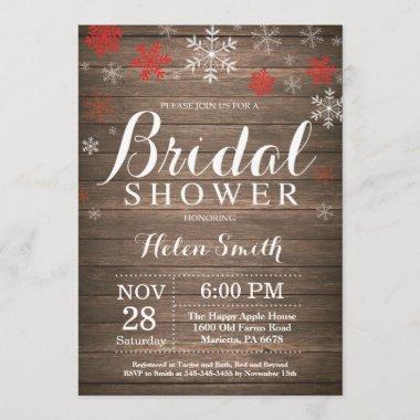Rustic Winter Bridal Shower Red Snowflake Invitations
