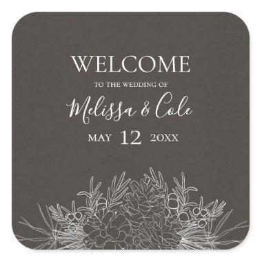 Rustic Winter | Charcoal Wedding Welcome Square Sticker