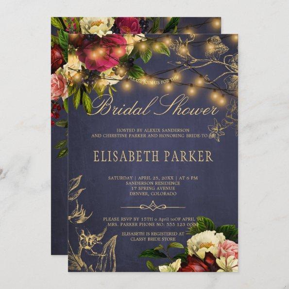 Rustic winter floral navy burgundy bridal shower Invitations