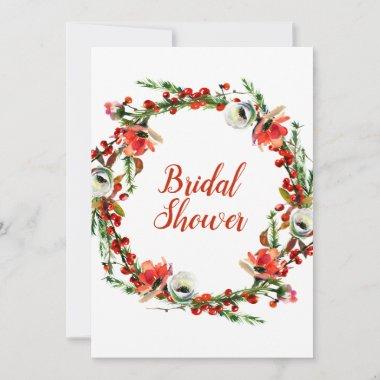 Rustic Winter Floral Wreath Modern Bridal Shower Invitations