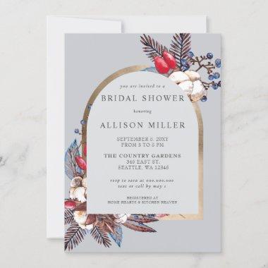 Rustic Winter Florals Arched Bridal Shower Invitations