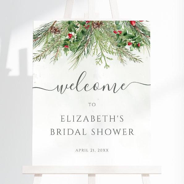 Rustic Winter Greenery Bridal Shower Welcome Sign