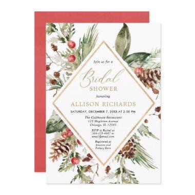 Rustic Winter greenery Christmas bridal shower Invitations