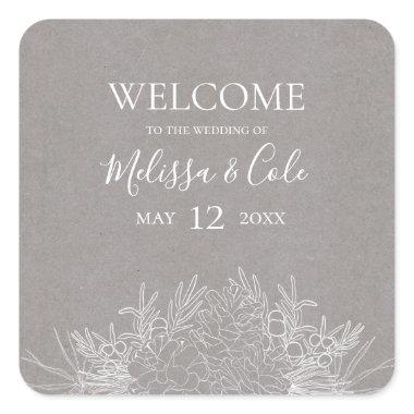 Rustic Winter | Grey Wedding Welcome Square Sticker