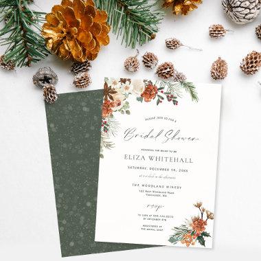 Rustic Winter Holiday Greenery Pine Bridal Shower Invitations