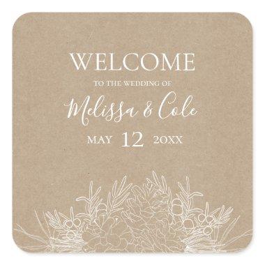 Rustic Winter | Kraft Wedding Welcome Square Sticker