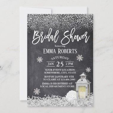Rustic Winter Lantern Chalkboard Bridal Shower Invitations
