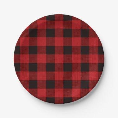 rustic winter lumberjack red buffalo plaid party paper plates