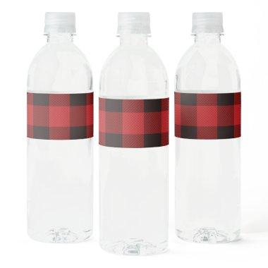 rustic winter lumberjack red buffalo plaid party water bottle label