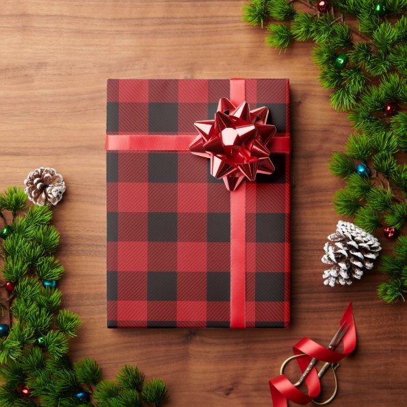rustic winter lumberjack red buffalo plaid party wrapping paper