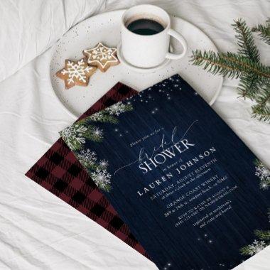 Rustic Winter Snowflake Blue Plaid