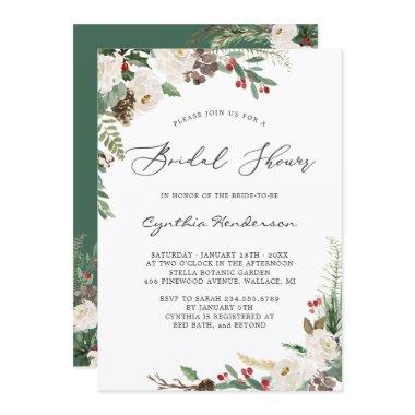 Rustic Winter Themed Floral Berries Bridal Shower Invitations