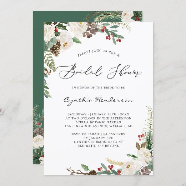 Rustic Winter Themed Floral Berries Bridal Shower Invitations