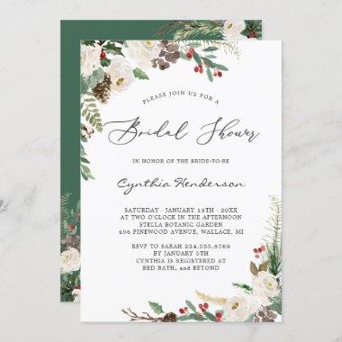 Rustic Winter Themed Floral Berries Bridal Shower Invitations