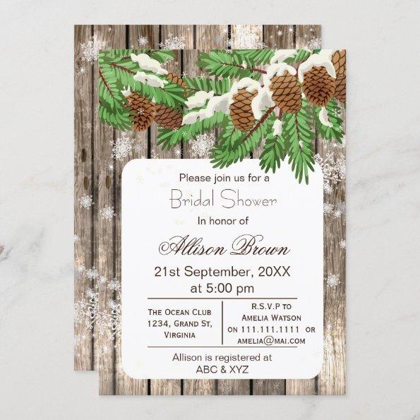 Rustic Winter Woodland pine cones Bridal shower Invitations