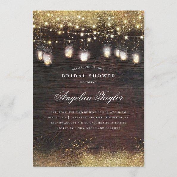 Rustic Wood and Mason Jar Lights Bridal Shower Invitations