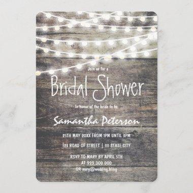 Rustic wood and string lights bridal shower Invitations
