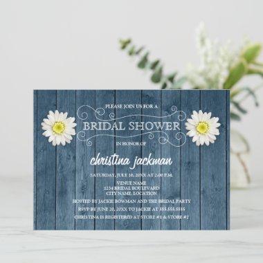 Rustic Wood and White Daisy Bridal Shower Invitations