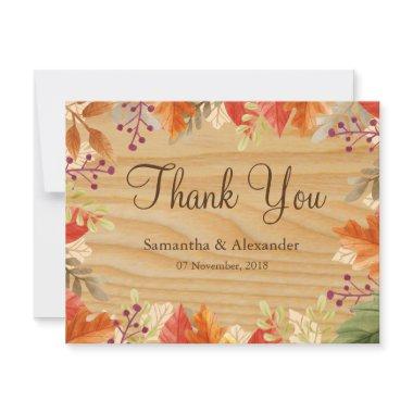 Rustic Wood Autumn Fall Red Leaves Thank You