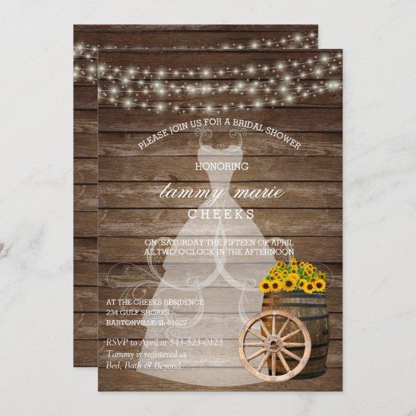 Rustic Wood Barrel Bridal Shower with Sunflowers Invitations