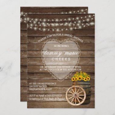 Rustic Wood Barrel Wedding with Sunflowers Invitations