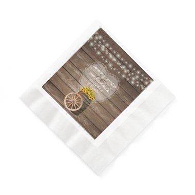 Rustic Wood Barrel Wedding with Sunflowers Paper Napkins
